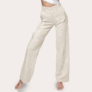 Maison Les Énervés, Linen and cotton Siam trousers, Ivory, Size Small, NEW